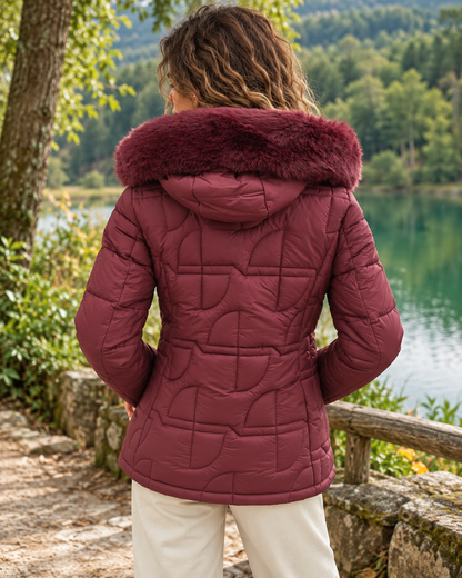 Parka Vera granate acolchada con capucha de pelo - Le Option Nord