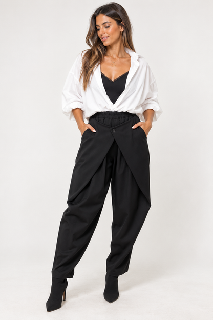 Pantalón Negro Palazzo Cruzado