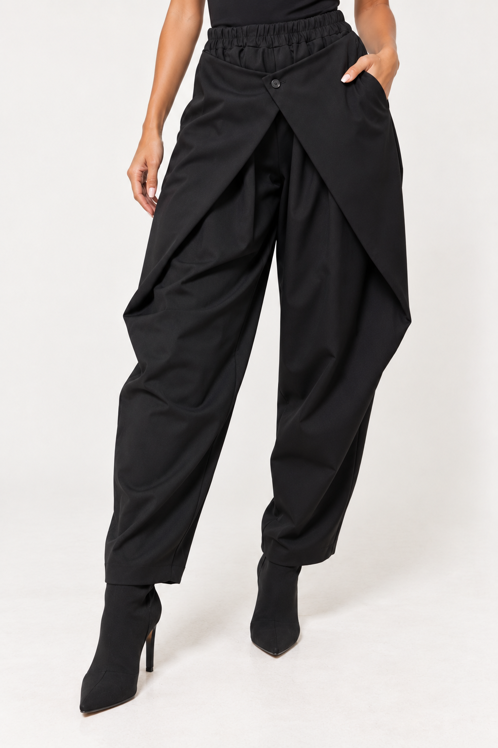 Pantalón Negro Palazzo Cruzado