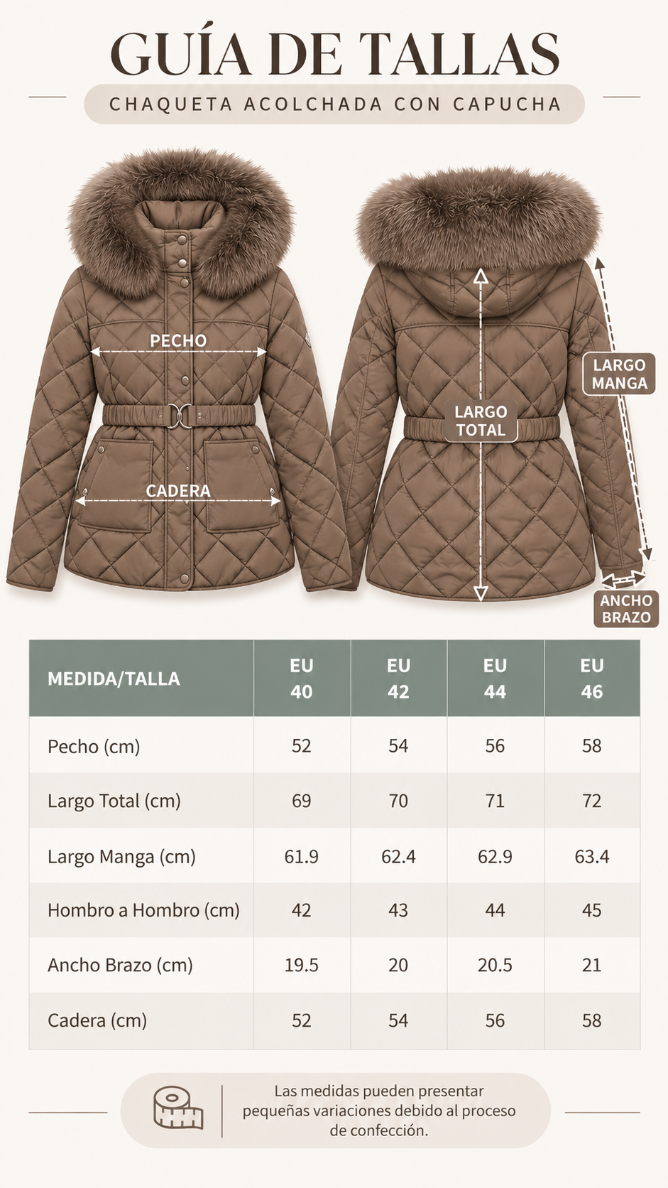 Guía de tallas Parka Zorba