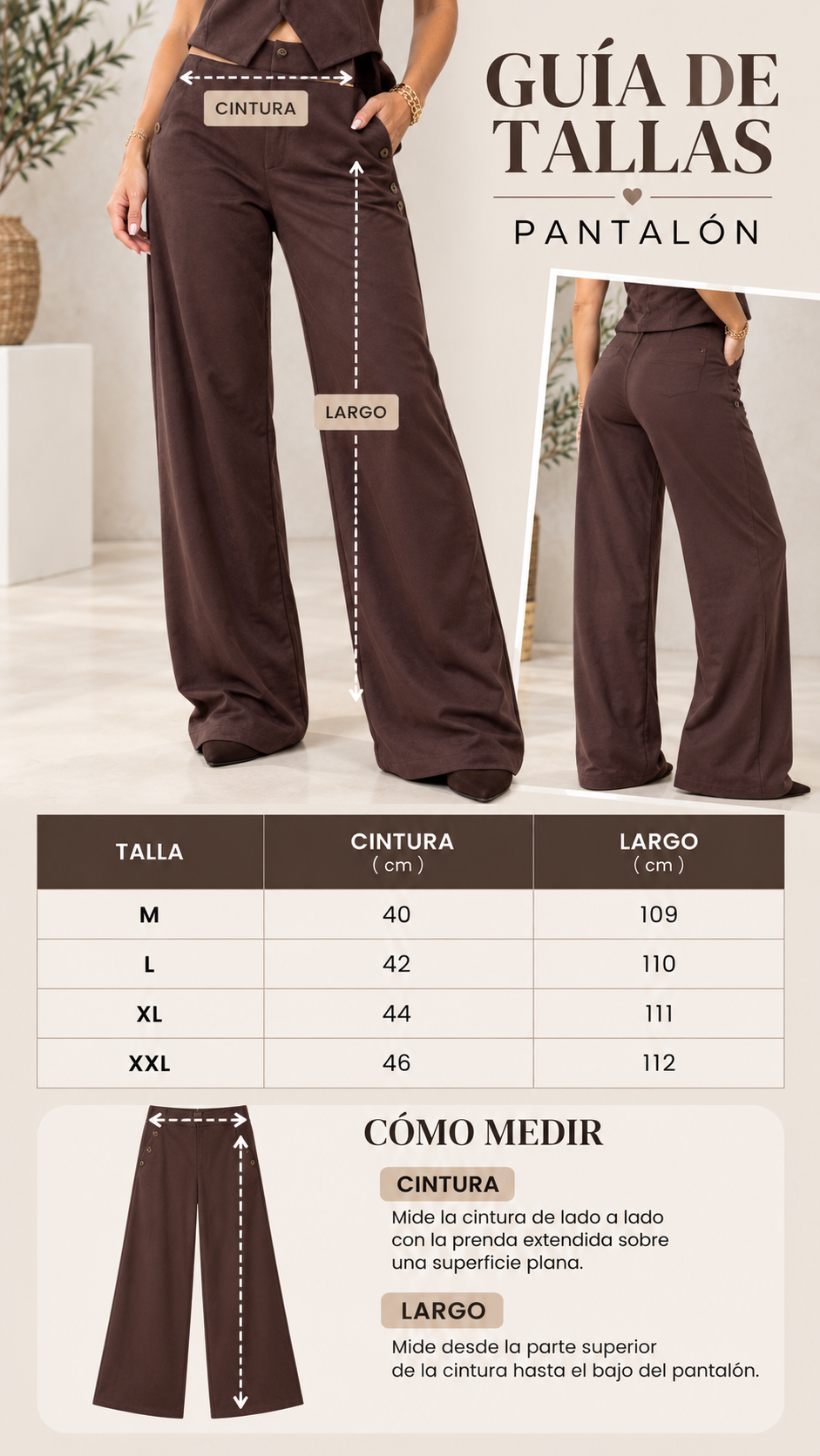 Guía de tallas Pantalón Palazzo Chocolate