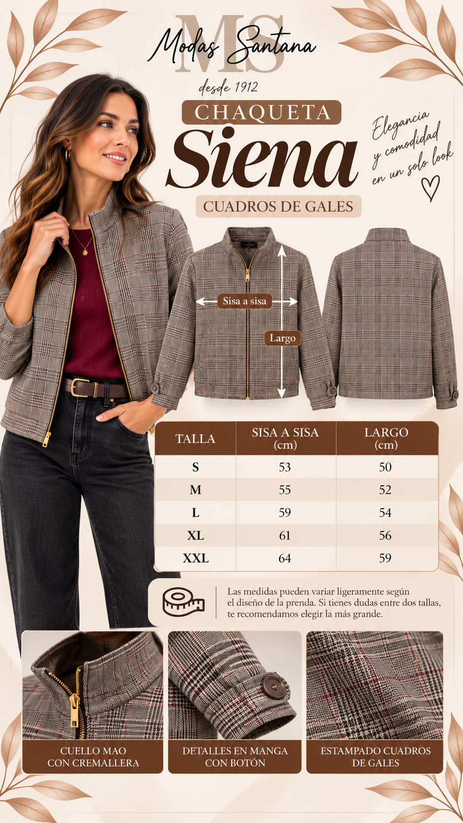 Guía de tallas Chaqueta Siena