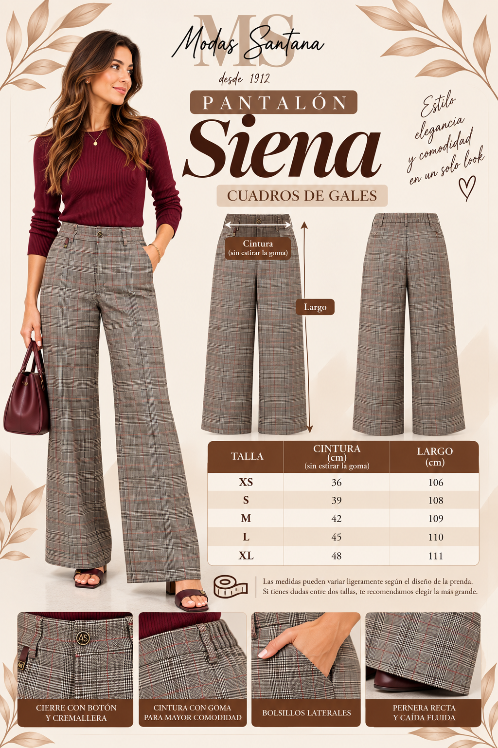 Guía de tallas Pantalón Siena