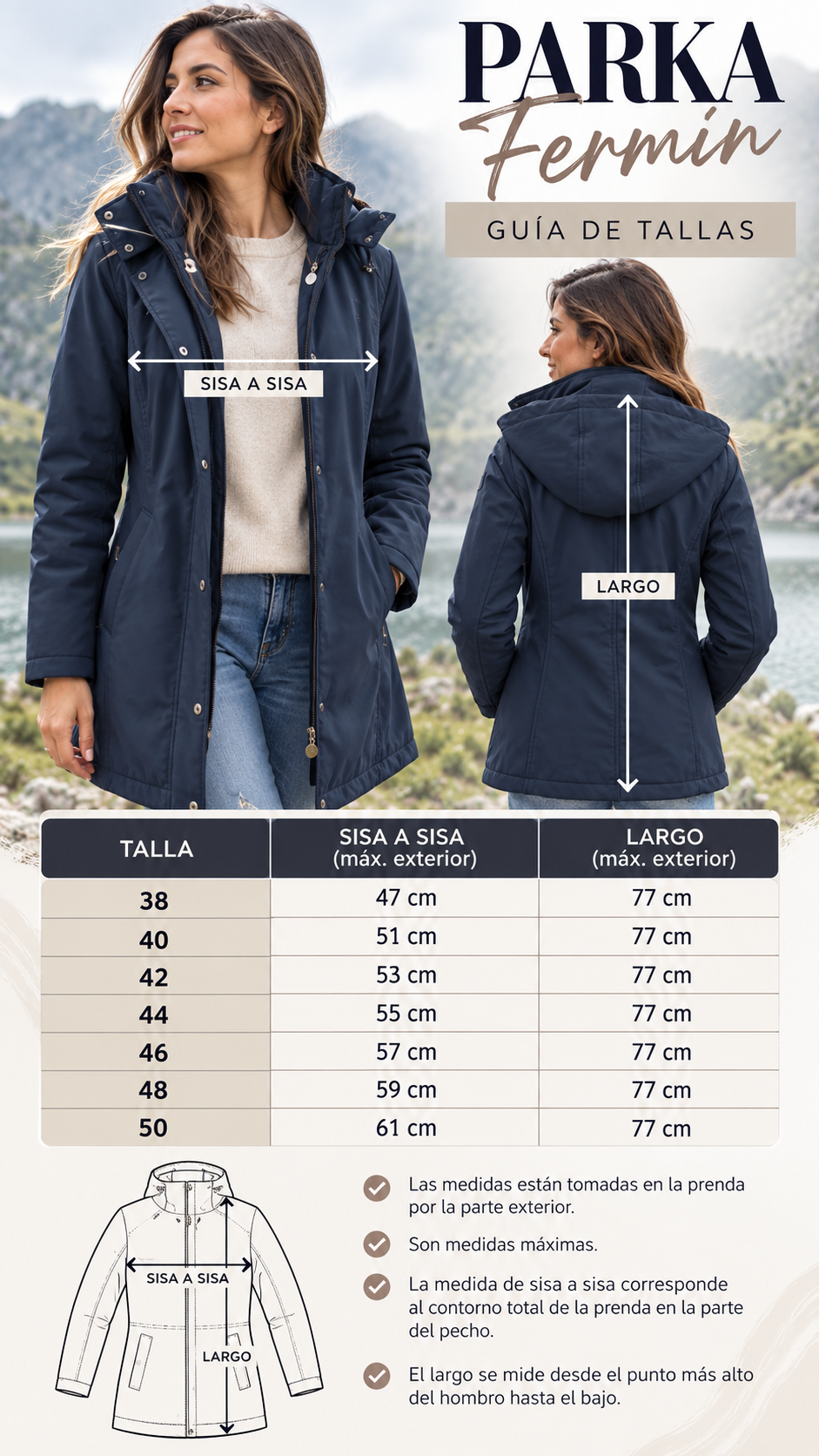Guía de tallas Parka Fermín 2 en 1