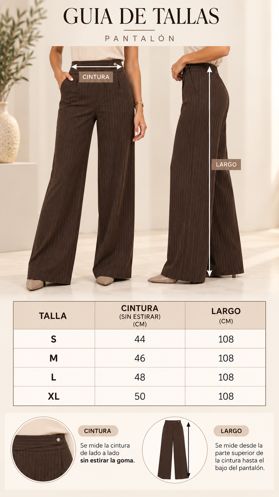Guía de tallas Pantalón Rayas chocolate