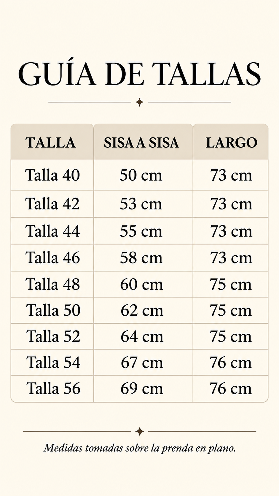 Guía de tallas Abrigo Vera