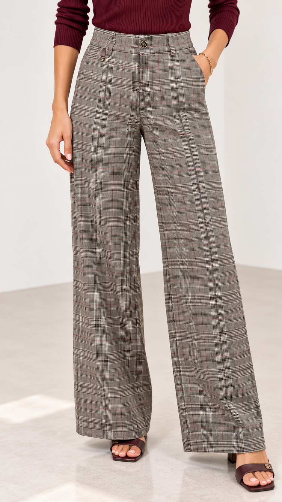 Pantalón Siena de mujer de cuadros de Gales con pierna recta
