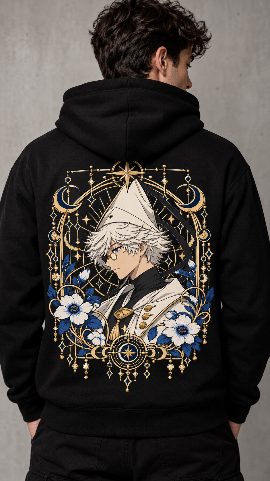 Sudadera Qifrey negra unisex con diseño de Atelier of Witch Hat en la espalda