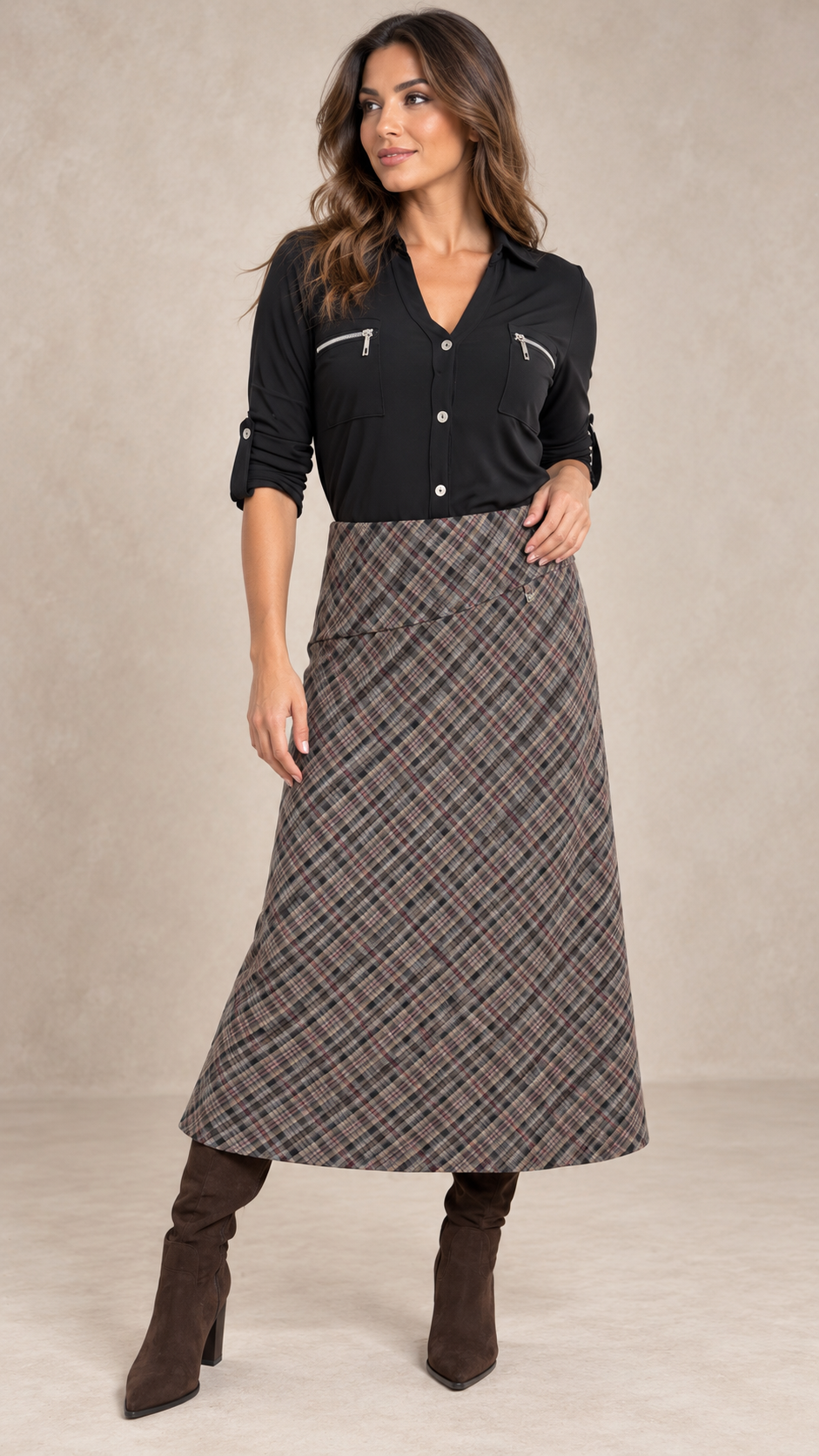 Falda Midi Cuadros Diagonal