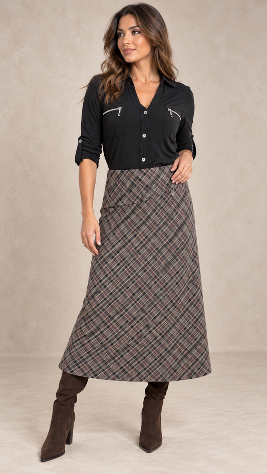 Falda Midi Cuadros Diagonal