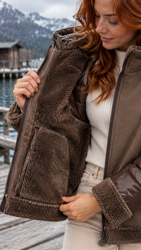 Parka Colin marrón de mujer con mangas acolchadas para invierno
