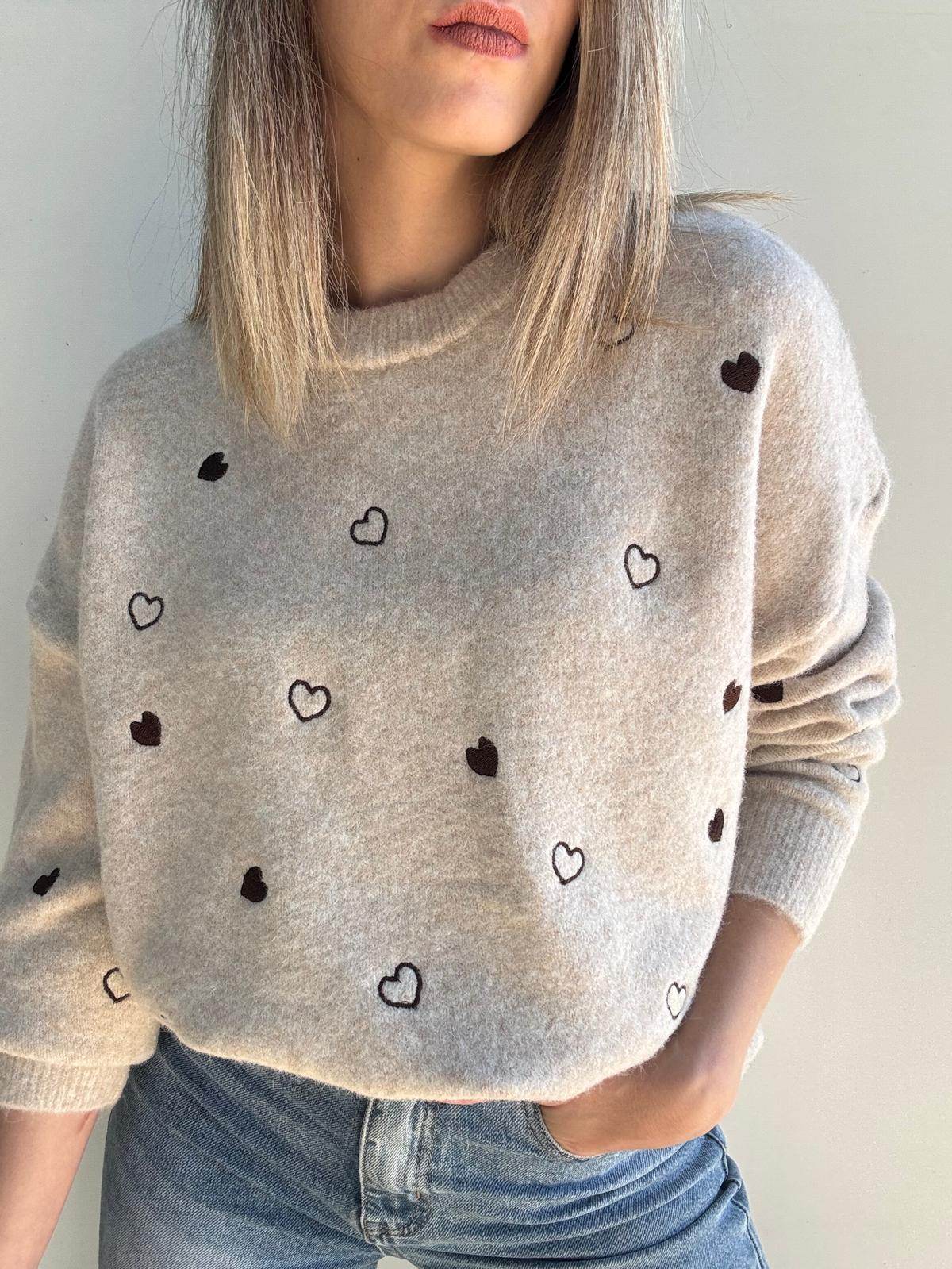 Suéter corazón beige - Santana